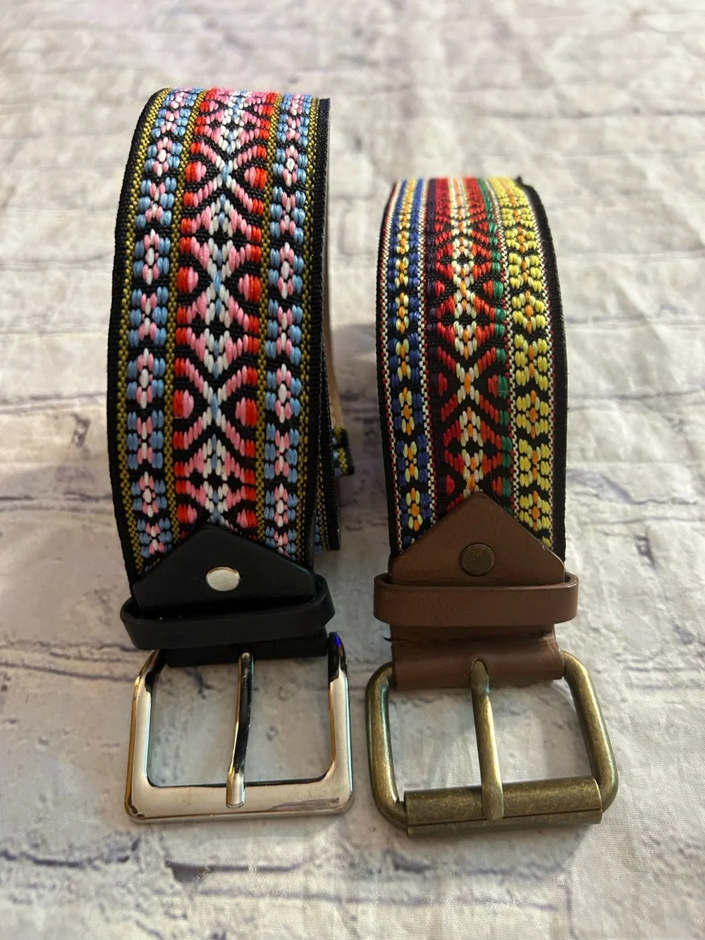 BOHO AZTEC WESTERN MULTI COLORED FABRIC VEGAN BLACK & BROWN (2) BELTS SIZE 1X